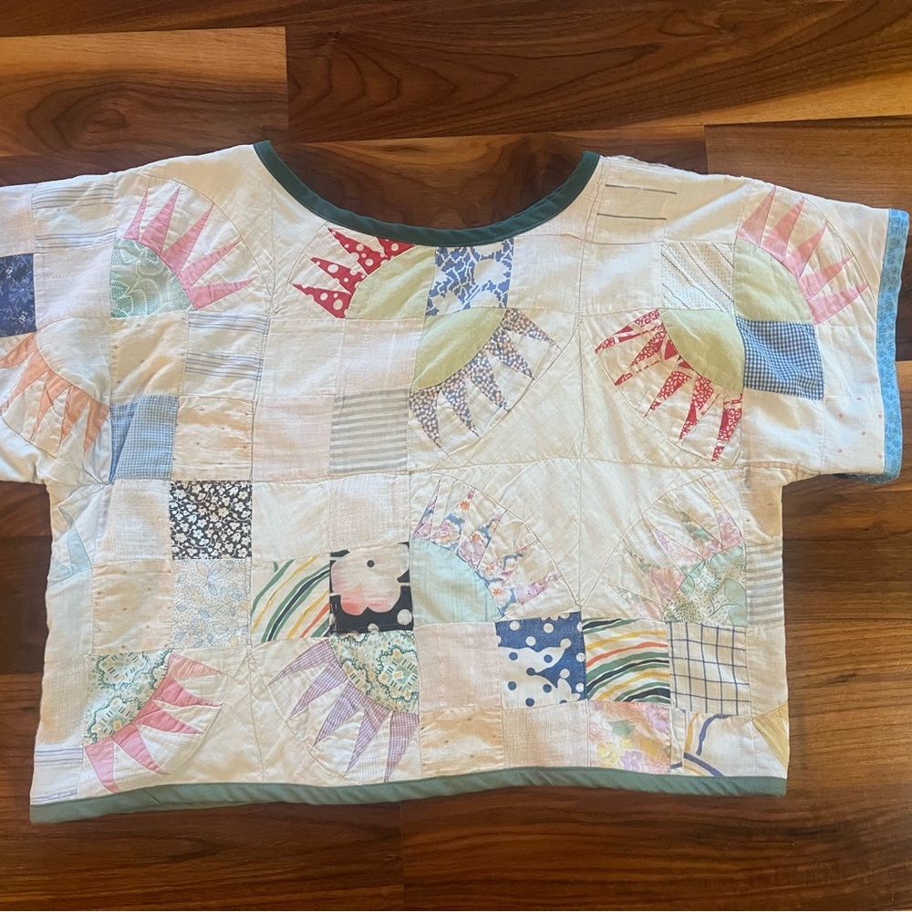 Upcycled Vintage Pickle Dish Quilt Pullover